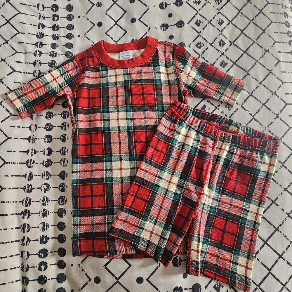 NWOT Hanna Andersson Plaid Short John Pajama Set, Size 130/8